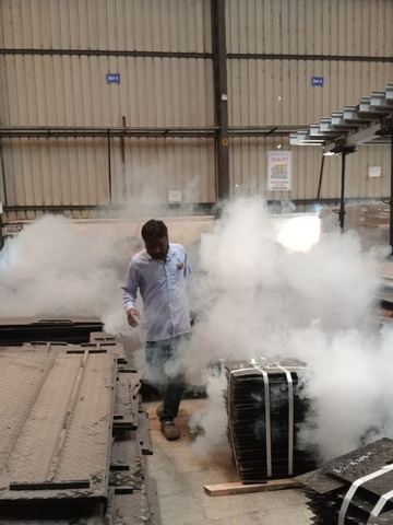 Fogging treatment inside an industrial shed in the Pimpri-Chinchwad belt